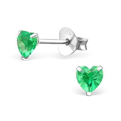925 Sterling Silver 4mm Heart Birthstone CZ Stud Earrings 33210 (Choose Your Color) (Nickel Free) - color: Emerald