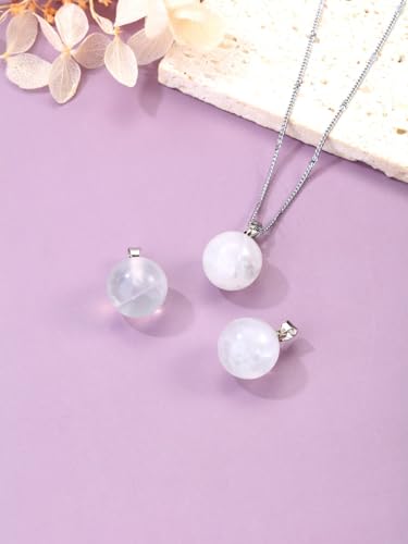 Jovivi Amethyst Obsidian Healing Crystals Ball Necklace for Women Men | 14mm Natural Stone Round Ball Bead Necklace Handmade Gemstone Pendant Protection Crystals Birthstone Jewelry - color: Clear Quartz