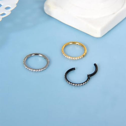 Lantine G23 Titanium Nose Rings Hoops Seamless Clicker Cz Nose Septum Piercings Rings Cute Diamond Hinged 16g 20g Cartilage Conch Daith Helix Tragus Piercing Jewelry - color: Gold, size: 16g 10mm