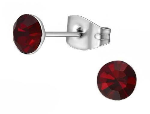 Stainless Steel Stud Earrings 5mm Crystal Birthstone Ultra-Tiny Cartilage Tragus Helix Second Ear Stackable Jewelry - color: January - Deep Red