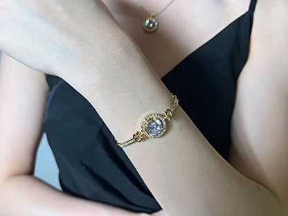 4 Pieces Fashion Elegant Zircon Pendant Gold Necklace Earring Bracelet Jewelry Set for Women Lady Wedding Birthday Party Prom Gifts