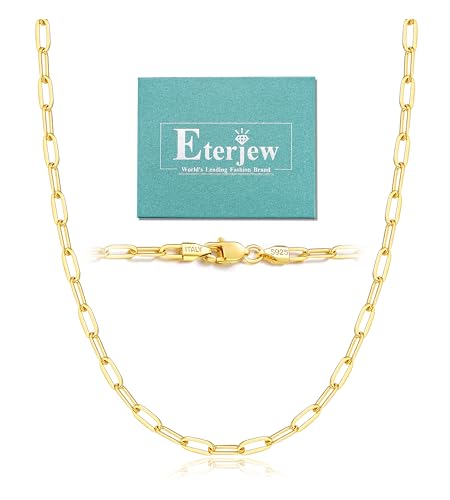 18K Gold Plated and 925 Sterling Silver Paperclip Chain Necklace for Women, 3mm 4mm Women's Chain Necklace, World's Top Craftsmanship Necklace for Women 16 18 20 22 24 26 Inch - color: 3mm Yellow Gold, size: 26 Inch