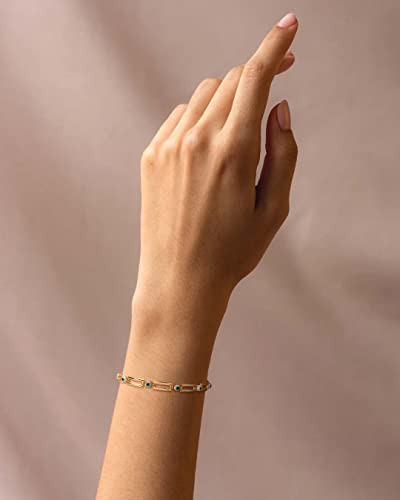 LOYATA Chain Bracelet Gold Link 14K Gold Plated Dainty Pearl Bracelet Simple Jewelry Gift for Women - style: bule evil eye