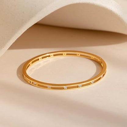 Bangle Bracelets for Women, Dainty Delicate Stacking CZ Diamond Bracelet, 18K Gold Plated Silver, Gold Jewelry, Mother’s Day Gifts for Mom - style: 01-Gold Lace Diamond
