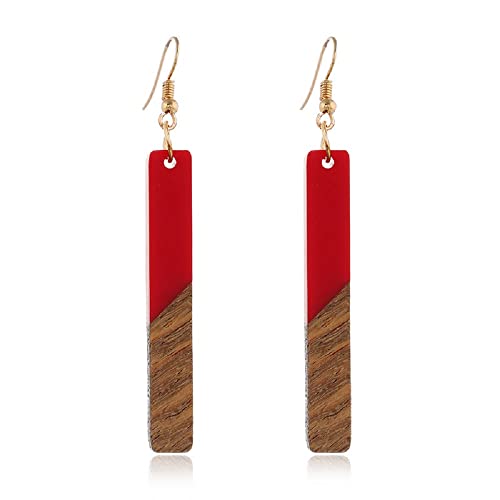 Retro Wooden Resin Geometric Bar Drop Dangle Earrings Layered Leopard for Women Polymer Clay Lightweight Statement Jewelry - style: 13
