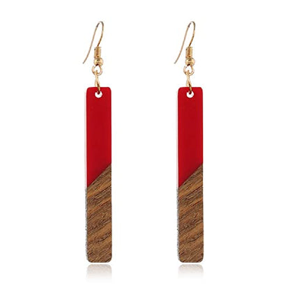 Retro Wooden Resin Geometric Bar Drop Dangle Earrings Layered Leopard for Women Polymer Clay Lightweight Statement Jewelry - style: 13