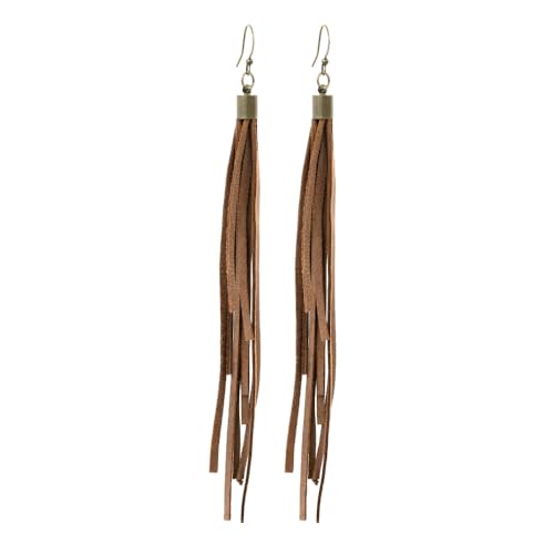 Handmade Genuine Leather Earrings for Women – Long Teardrop Boho Dangles, Lightweight Statement Fashion Jewelry - style: Springs-Brown