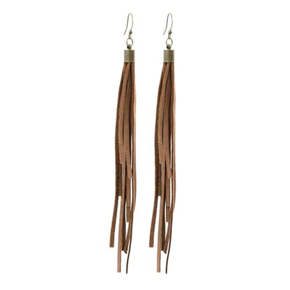 Handmade Genuine Leather Earrings for Women – Long Teardrop Boho Dangles, Lightweight Statement Fashion Jewelry - style: Springs-Brown