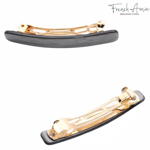French Amie Bar Metallic Grey Small 2 1/4 Inch Hair Clip Barrette | Handmade Cellulose Acetate Durable Grip For Women Girls Teens Everyday Style - color: Metallic Grey