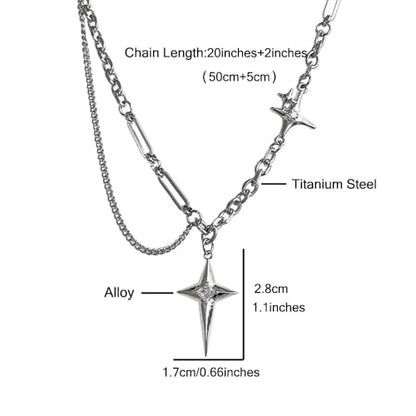 Gothic Cross Star Necklace For Men Women Silver Stainless Steel Cuban Link Paperclip Figaro Bead Chain Punk Kpop Y2k Goth Irregular Layered Cross Pendant Necklace Non Tarnish Jewelry Gift - color: Silver G