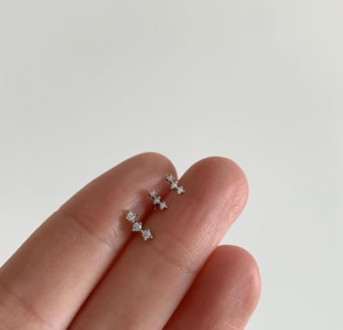 20G/18G/16G Titanium Flat Back Earrings, Threadless Nose Stud Tiny Stud Earrings, Cartilage Tragus Piercing Jewelry Conch Helix Stud - color: Three CZ (silver 3pc), size: 20ga(0.8mm)