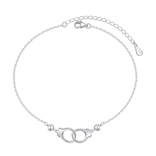 Anklet for Women S925 Sterling Silver Adjustable Foot Plus Ankle Bracelet - style: Handcuffs