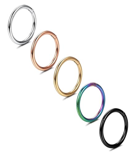 Jstyle 5Pcs 316L Surgical Steel Septum Rings Nose Rings Hoop 16G 18G 20G Hinged Clicker Hoop Nose Rings for Women Men Cartilage Hoop Earring Lip Helix Rook Tragus Conch Septum Nose Piercing Jewelry - style: 18G 8MM