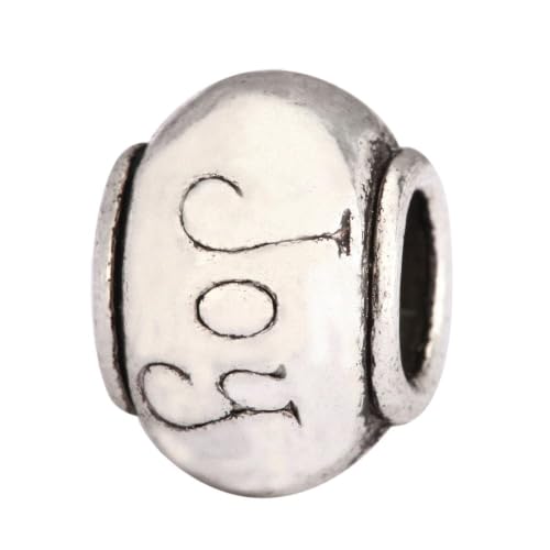 40pcs Joy Beads Large Hole Happiness Round Beads (4.5mm Hole) Antique Silver - size: Joy Round Bead