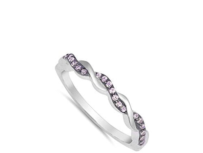 CHOOSE YOUR COLOR Sterling Silver Infinity Knot Ring - color: Pink (Simulated Topaz)