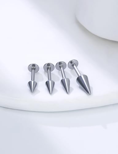 20G 18G 16G Flat Back Earrings Nose Rings Studs Chain Piercing Surgical Steel Spike Lip Nose Rings Stud Snake Bite Tragus Helix Conch Cartilage Earrings Piercing Jewelry For Women Men - color: Silver, size: 16 Gauge