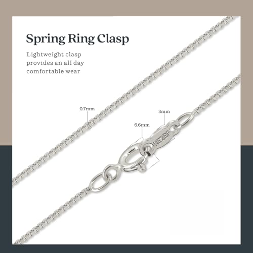 KEZEF 925 Sterling Silver Box Chain Necklace for Women & Men, 0.7mm Thin Chain Necklace, Available in Sterling Silver, Gold Plated & Rose Gold Plated Finishes, Made in Italy - color: Sterling Silver, size: 19 Inch