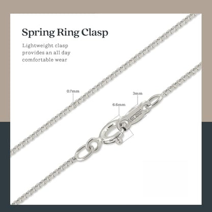 KEZEF 925 Sterling Silver Box Chain Necklace for Women & Men, 0.7mm Thin Chain Necklace, Available in Sterling Silver, Gold Plated & Rose Gold Plated Finishes, Made in Italy - color: Sterling Silver, size: 19 Inch