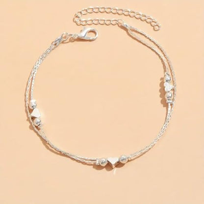 Fesciory Women Heart Anklet Adjustable Beach Layered Ankle Bracelets for Women Gold Alloy Foot Chain Jewelry - color: 3 Hearts(Silver)