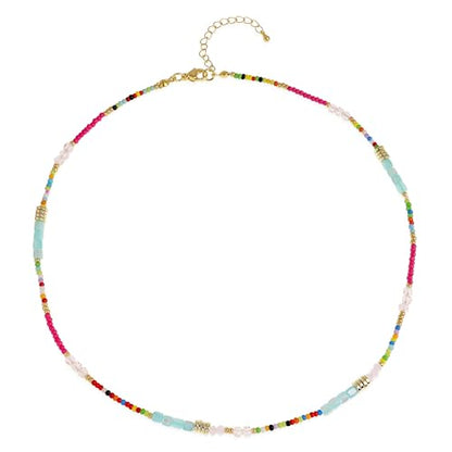 Gold Seed Beaded Necklaces for Women, Boho Handmade Adjustable Colorful Beads Choker Summer Beach Jewelry Gift. - color: Jade Bead