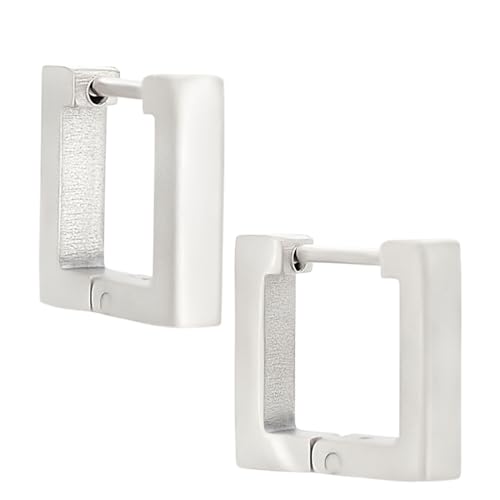 316L Stainless Steel Square Shaped Huggie Hoop Earrings, Sold as a Pair - style: Silver Tone