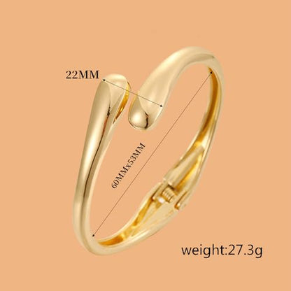 Minimalist Double Teardrop 14K Gold Plated Bangle Bracelets for Women Dainty Delicate Trendy Chunky Thick Hinge Cuff Wrist Bracelet Statement High Polished Fashion Jewelry Birthday Gift Her