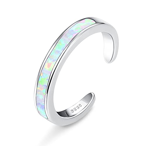 FIASASO 925 Sterling Silver Toe Rings for Women Adjustable 14K White Gold Plated Flower Cz Snake Twist Opal Band Rings Summer Beach Open Toe Rings Foot Jewelry - style: opal