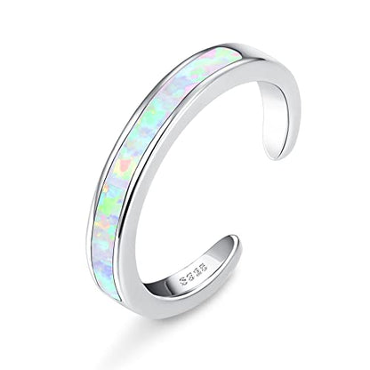 FIASASO 925 Sterling Silver Toe Rings for Women Adjustable 14K White Gold Plated Flower Cz Snake Twist Opal Band Rings Summer Beach Open Toe Rings Foot Jewelry - style: opal
