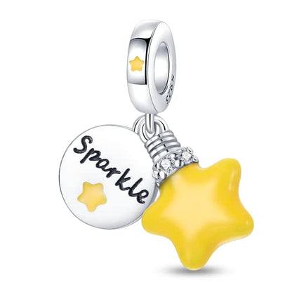 LNQOBU 925 Sterling Silver Charms Color-changing Chameleon Dangle Charm Beads Glow in the Dark Charme fits Pandora Bracelets and Necklace Jewelry Gift for Women - style: Yellow star Charm