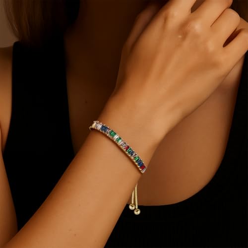 Cuff Bangle Bracelets for Women, Link Chain Bracelets Jewelry Gifts for Women - style: Rainbow Crystal