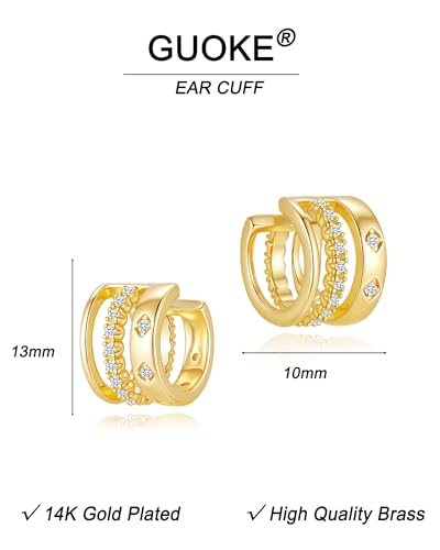 Ear Cuff for Women, 14K Gold/White Gold Plated Ear Cuffs Non Piercing Hypoallergenic Jewelry Gift - color: triple stack gold