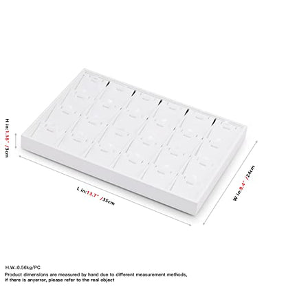 Oirlv Premium White Leather Stackable Jewelry Tray 24 Grid Jewelry Organizer Tray with Removable Inserts Cards Necklace Display Holder | 24 Necklace Pendant Sections,Removable Insert Cards,Anti-Tangle Design,Space-Saving Event Display,13.8×9.5Inch - color