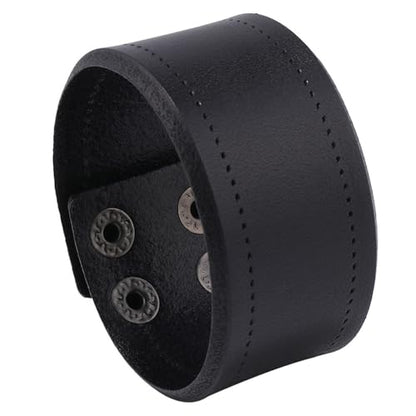 Retro Black Genuine Leather Blank Cuff Bangle for Men Women Adjustable Wide Cowhide Cuff Bracelet Leather Handmade Wrap Wristband Arm Armor with Snap for Halloween Costume Party - color: Black