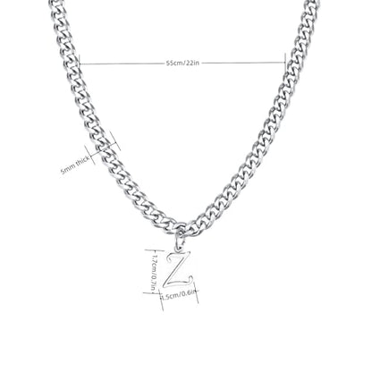 Stainless Steel Initial A-Z Necklace for Men Women,Cuban Chain,Titanium Steel Initial Letter Pendant Charm Necklaces Accessories Jewelry for Woman Man,21 Inch Chain - color: Z