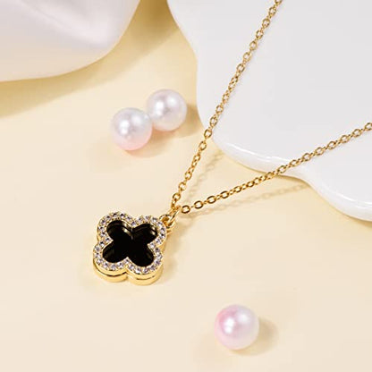 Clover Necklace For Women 18k Gold Plated Silver Lucky Four Leaf Clover Pendent Necklaces Trendy Dainty Jewelry Gifts for Women - color: Gold-Black
