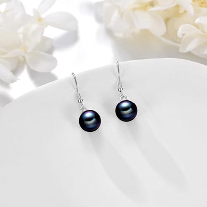 925 Sterling Silver Black Pearl Dangle Earrings Pearls Drop Jewelry Birthday Gifts for Women - color: Black Pearl