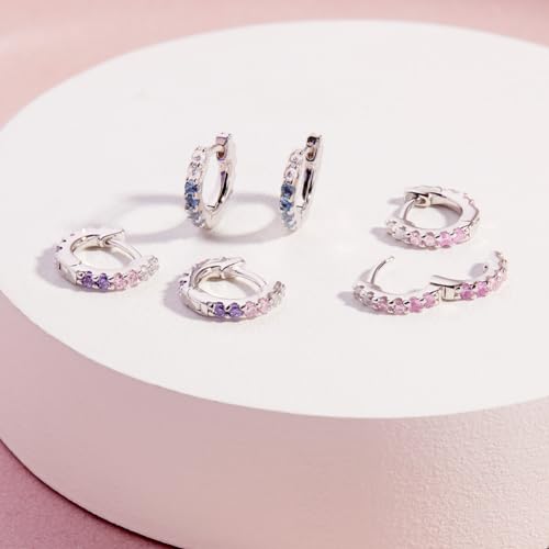 In Season Jewelry CZ Girls Hoop Earrings for Kids - 925 Sterling Silver Little Girl Hoop Earrings - Hypoallergenic & Comfortable with Secure Latch Closure - style: Purple CZ