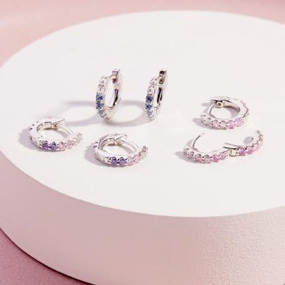 In Season Jewelry CZ Girls Hoop Earrings for Kids - 925 Sterling Silver Little Girl Hoop Earrings - Hypoallergenic & Comfortable with Secure Latch Closure - style: Pink CZ