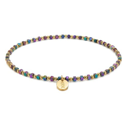 Womens Hematite Anklet, Handmade Foot Chain, Elastic Beach Chakra Jewelry - color: Ank-4