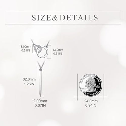 925 Sterling Silver Double Layer Vertical Bar Circle Necklace for Women, Minimalist Dainty Layered Pendant Chain Jewelry, Gift for Her