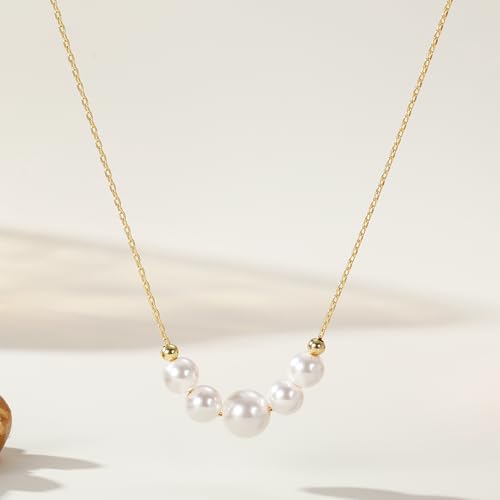Ritach Pearl Necklaces for Women - Real Gold Plated Dainty Pearl Necklace Daisy Round Drop Pearl Choker Necklace Layered Gold Necklace for Women Teen Girls Bridesmaid Wedding Birthday Gifts - style: Gold-Five Pearl