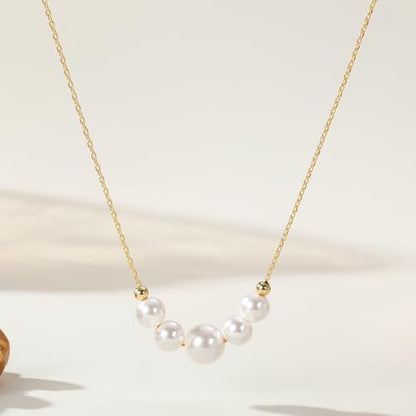 Ritach Pearl Necklaces for Women - Real Gold Plated Dainty Pearl Necklace Daisy Round Drop Pearl Choker Necklace Layered Gold Necklace for Women Teen Girls Bridesmaid Wedding Birthday Gifts - style: Gold-Five Pearl