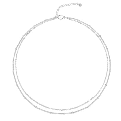 CHESKY 14K Gold Plated Silver Dainty Satellite Choker Necklace for Women | Layered Beaded Chain Necklace, Thin Choker Jewelry, Dainty Gold necklace, Minimalist Trendy Jewelry, Daily Gift for Women - style: Layered Satellite-Silver