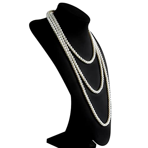 Long Pearl Necklaces for Women Cream White Faux Pearl Strand Layered Necklace Costume Jewelry - color: Cream White(6MM)