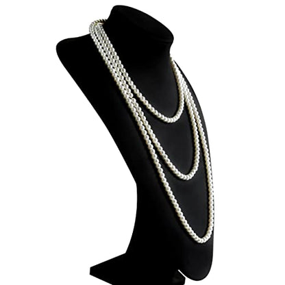 Long Pearl Necklaces for Women Cream White Faux Pearl Strand Layered Necklace Costume Jewelry - color: Cream White(6MM)