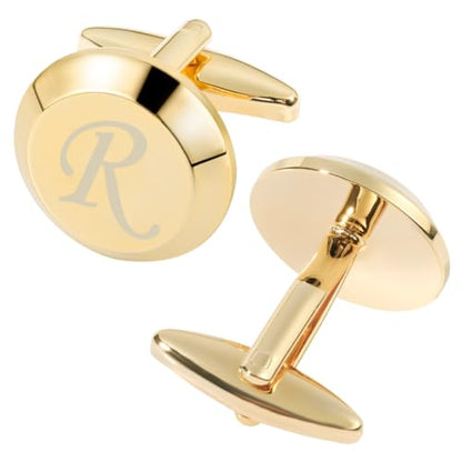 GWD Cufflinks for Men Stainless Steel Initial Cuff Links Alphabet Letter A-Z Groom Father Gift - style: R