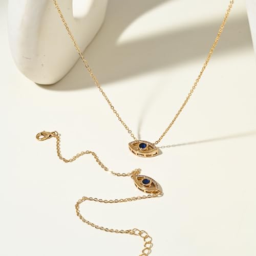 SEADAY Layered Gold Necklace for Women, 3-in-1 Gold Stack Necklace | Long Gold Necklace, Square, Hypoallergenic, Tarnish-resistant & Adjustable, Fashion Jewelry Gift Box & Gift Bag - color: Gold-Blue Eye Set