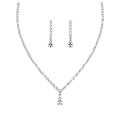 Silver Rhinestone Necklace and Earring Set for Women – Bridal Wedding Jewelry Set, Bridesmaid Accessories, Prom and Formal Costume Jewelry - color: White