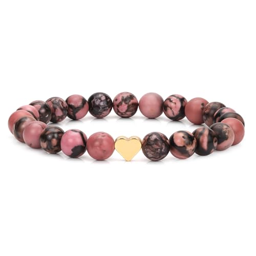Healing Bracelet For Women Anxiety Beaded Bracelets Jewelry Healing Stone Crystal Bracelet Stress Relief Yoga Beads Chakra Bracelets Gifts For Women pink - color: Heart-Rhodonite
