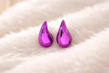 14K Gold Clip On Earrings Women,Teardrop Chunky Detachable Hoop Clip-On Earrings for Non Pierced Ears Hypoallergenic Lightweight Earring Clips - color: Purple Gold